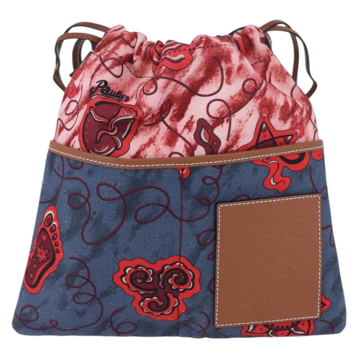 LOEWE Anagram Paula's Ibiza Drawstring Shoulder Bag Canvas Blue Auth ka3363M