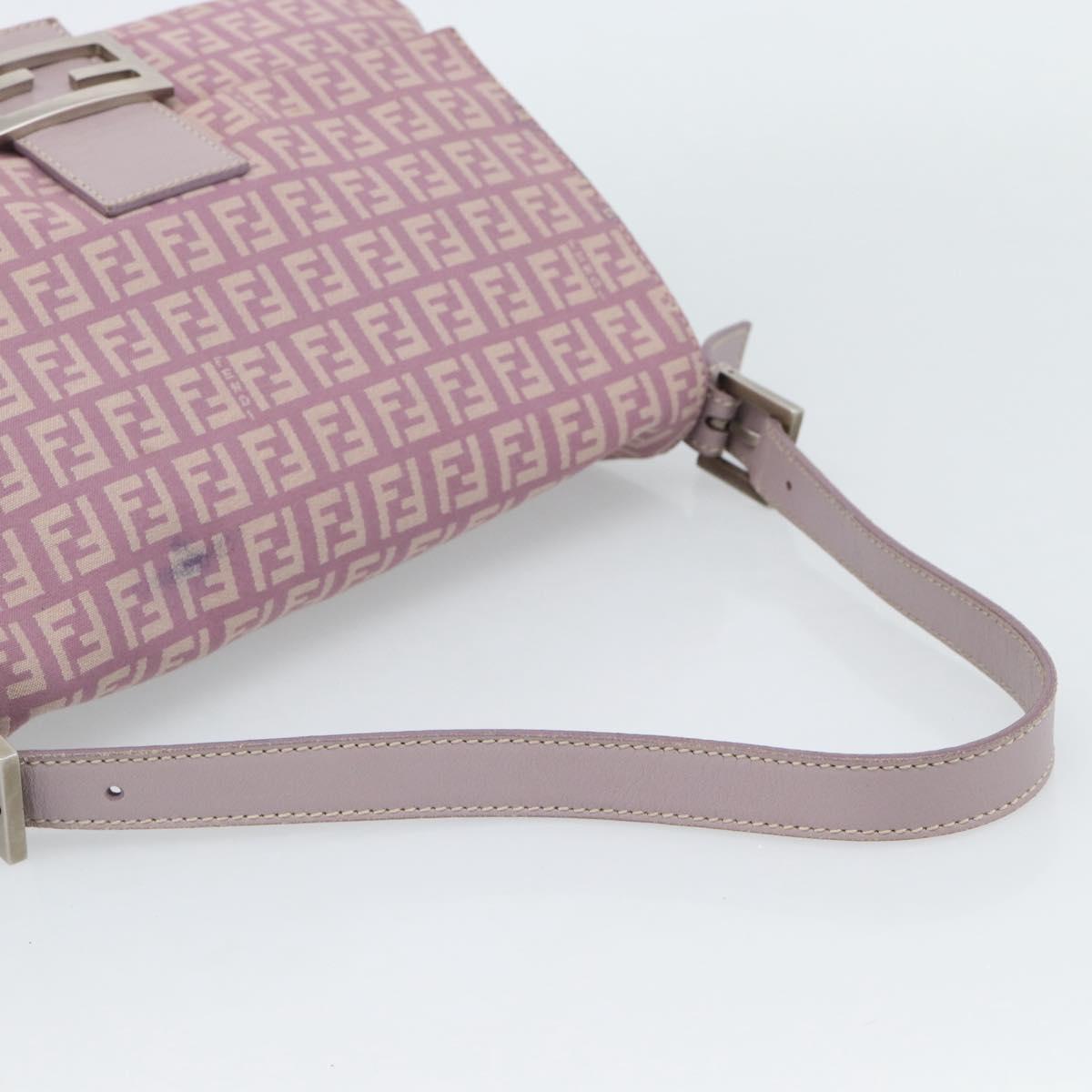 FENDI Zucchino Canvas Mamma Baguette Shoulder Bag Pink Silver Auth ka3366V