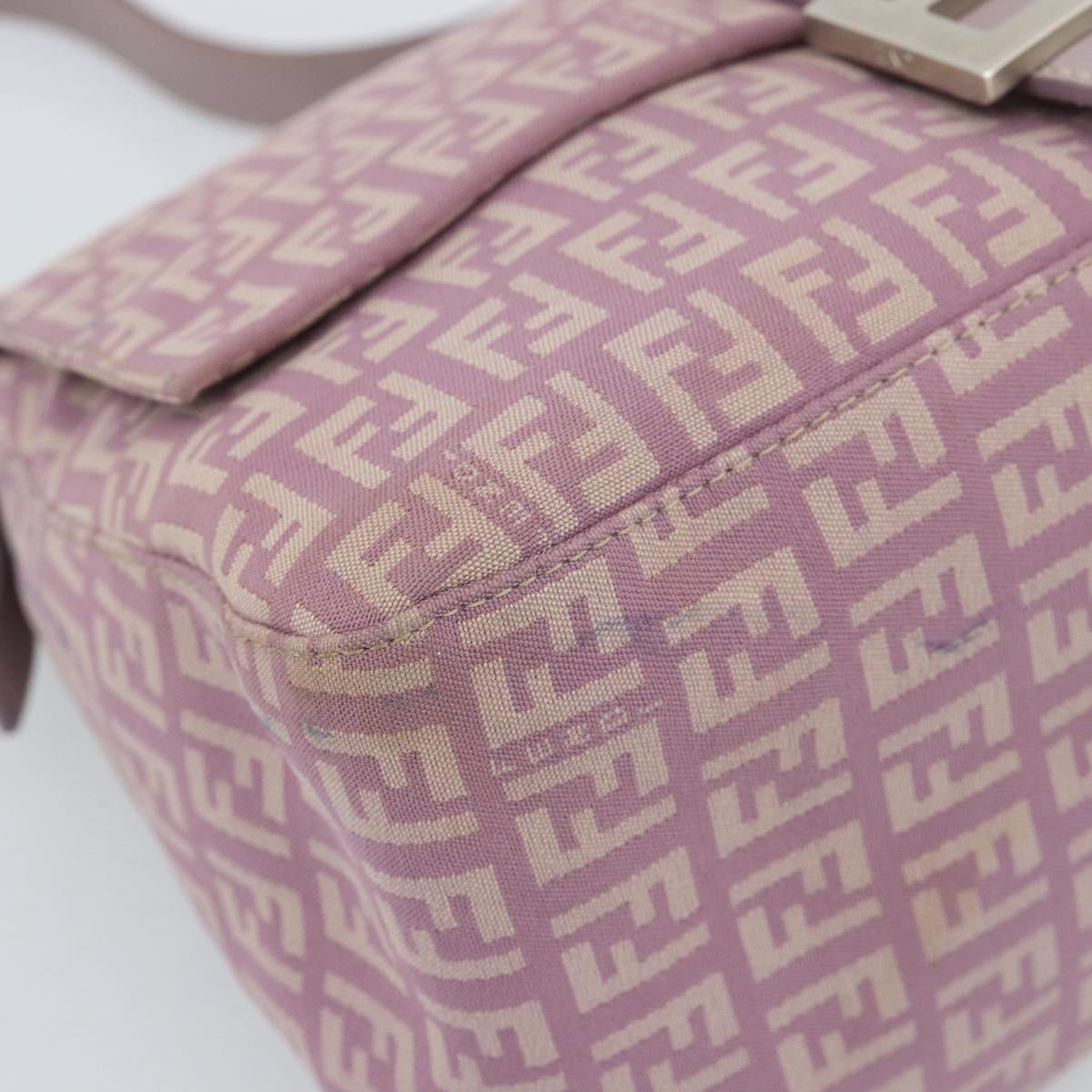 FENDI Zucchino Canvas Mamma Baguette Shoulder Bag Pink Silver Auth ka3366V