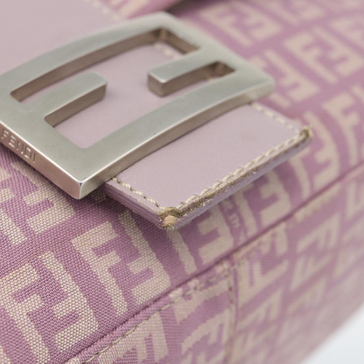 FENDI Zucchino Canvas Mamma Baguette Shoulder Bag Pink Silver Auth ka3366V
