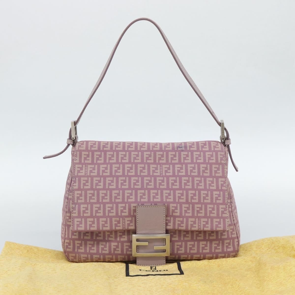 FENDI Zucchino Canvas Mamma Baguette Shoulder Bag Pink Silver Auth ka3366V