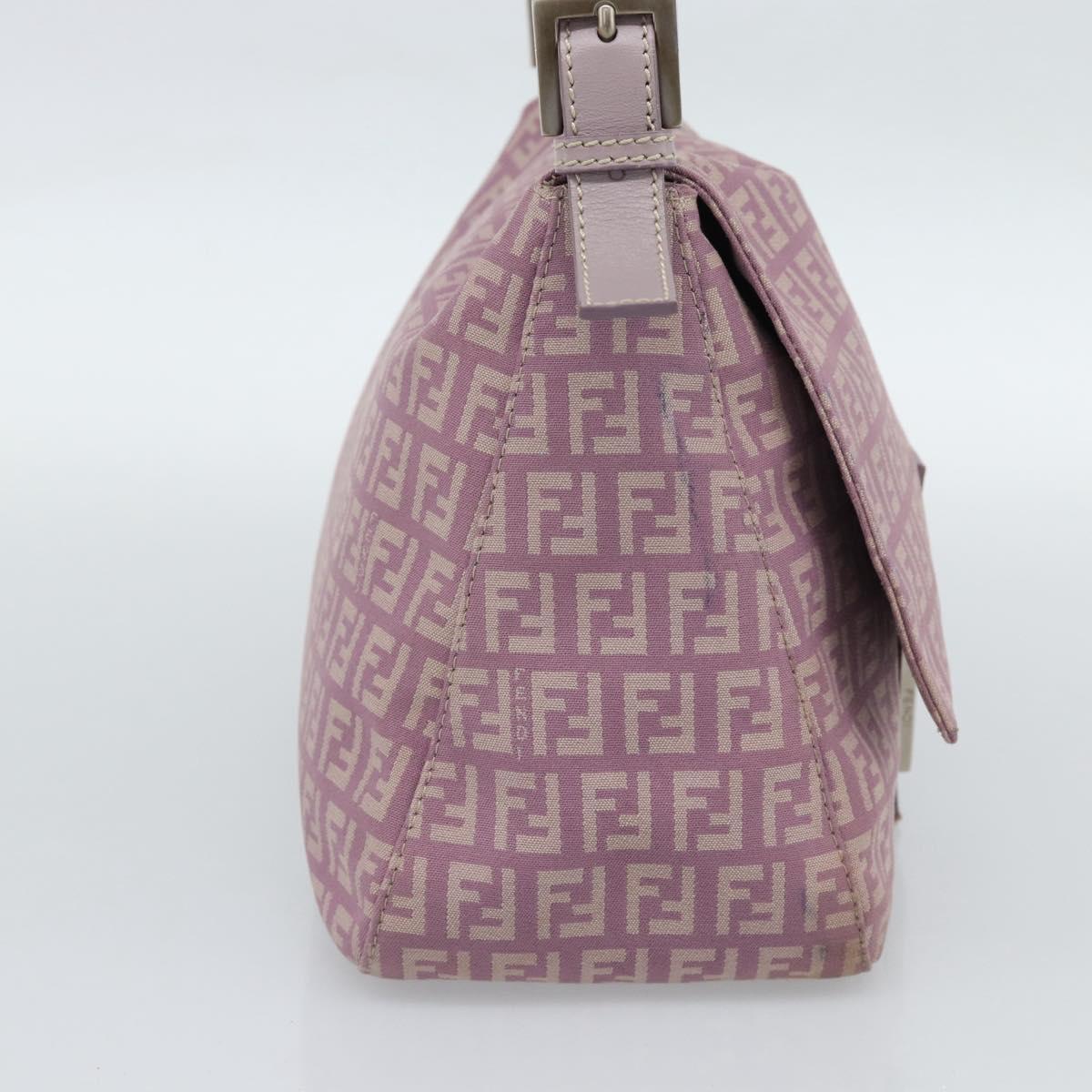 FENDI Zucchino Canvas Mamma Baguette Shoulder Bag Pink Silver Auth ka3366V