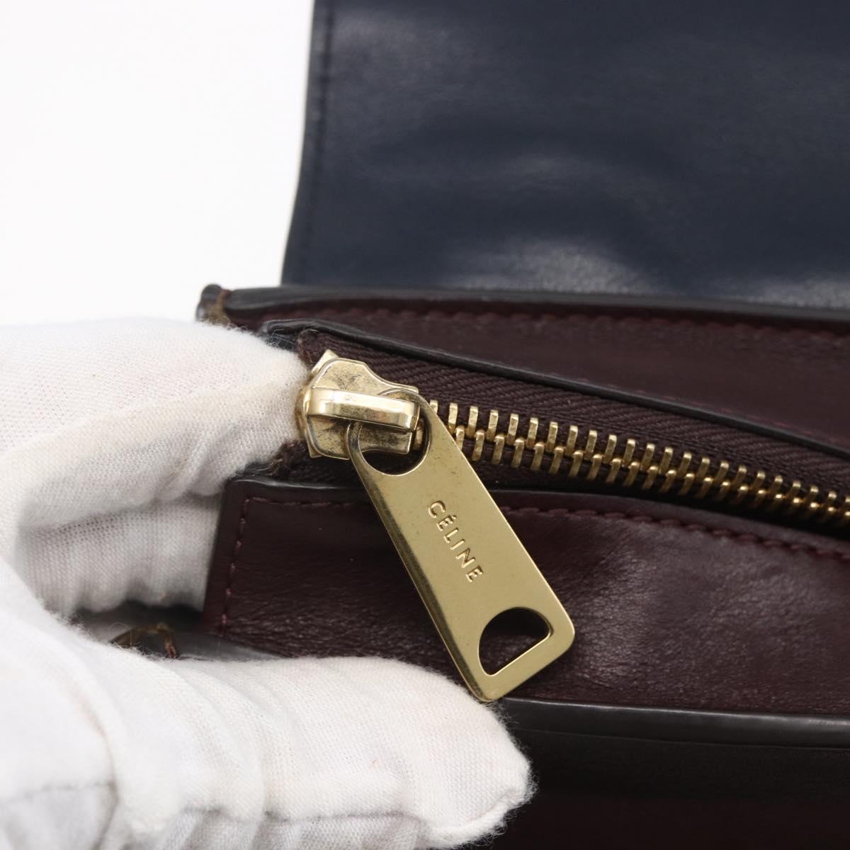 CELINE Trapeze Hand Bag Leather 2way Brown Black gold Auth ka337