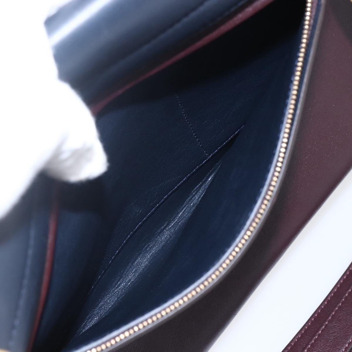 CELINE Trapeze Hand Bag Leather 2way Brown Black gold Auth ka337