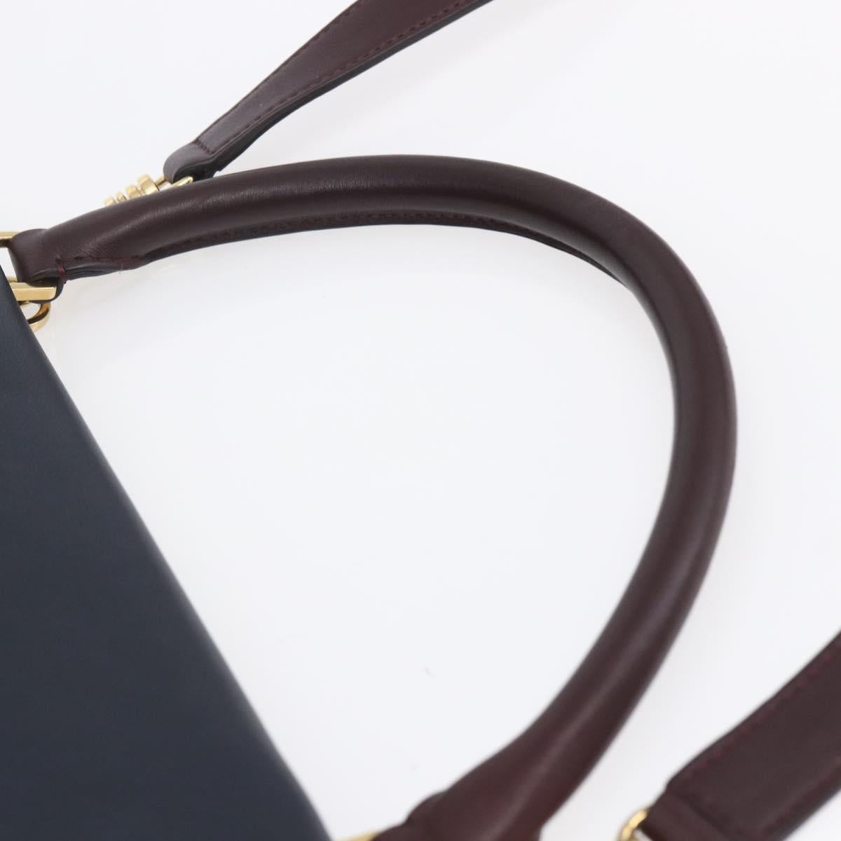 CELINE Trapeze Hand Bag Leather 2way Brown Black gold Auth ka337