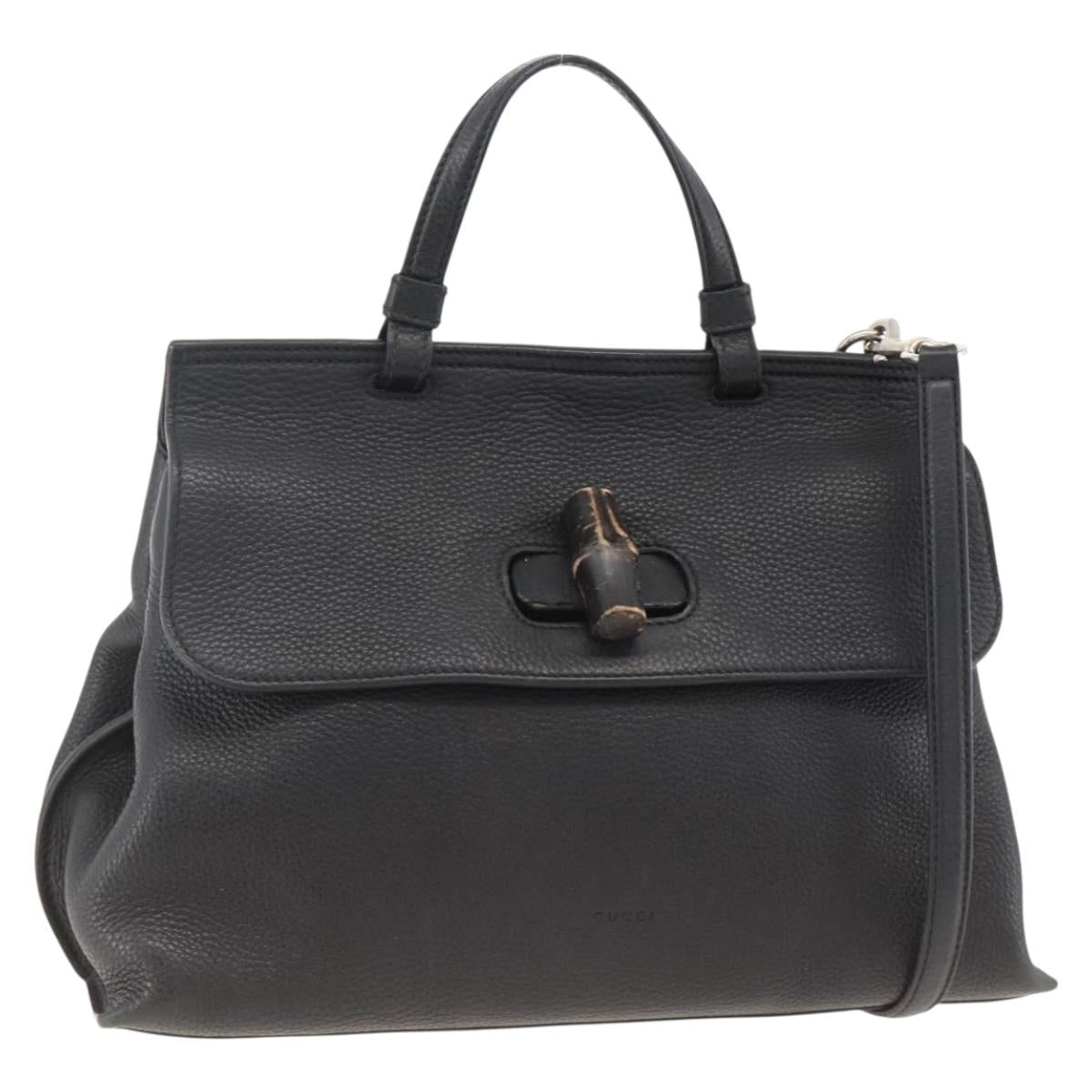 GUCCI Bamboo Hand Bag Leather 2way Black Silver 392013 Auth ka3371