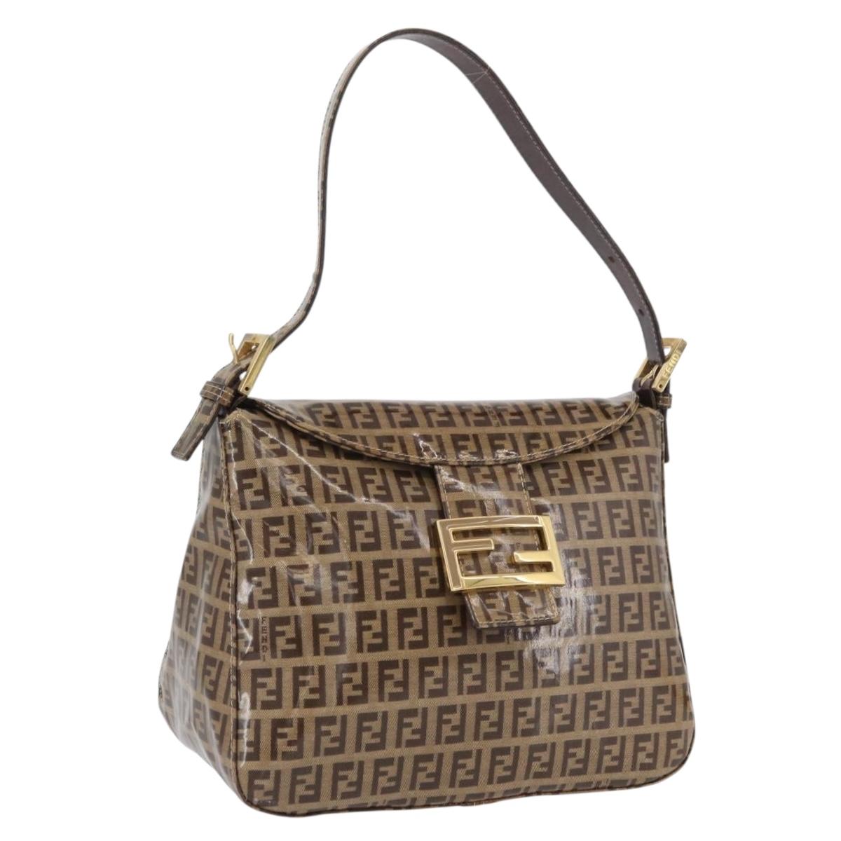 FENDI Zucchino Canvas Mamma Baguette Shoulder Bag Beige Gold Auth ka3373V