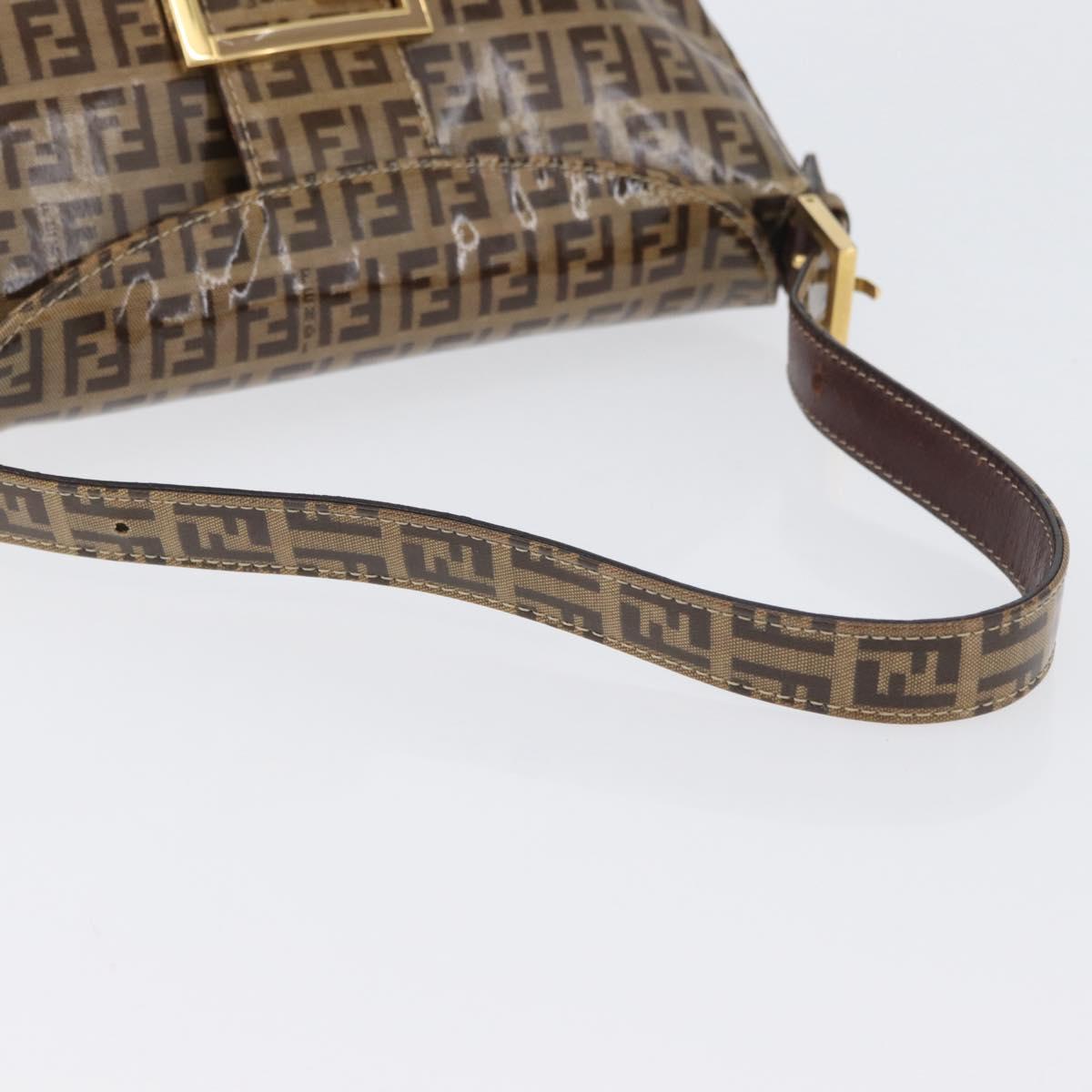FENDI Zucchino Canvas Mamma Baguette Shoulder Bag Beige Gold Auth ka3373V