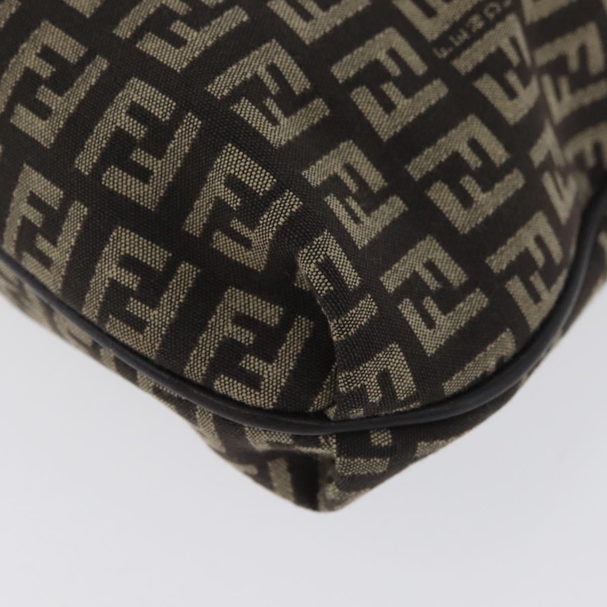 FENDI Zucchino Canvas Shoulder Bag Brown Silver Auth ka3374