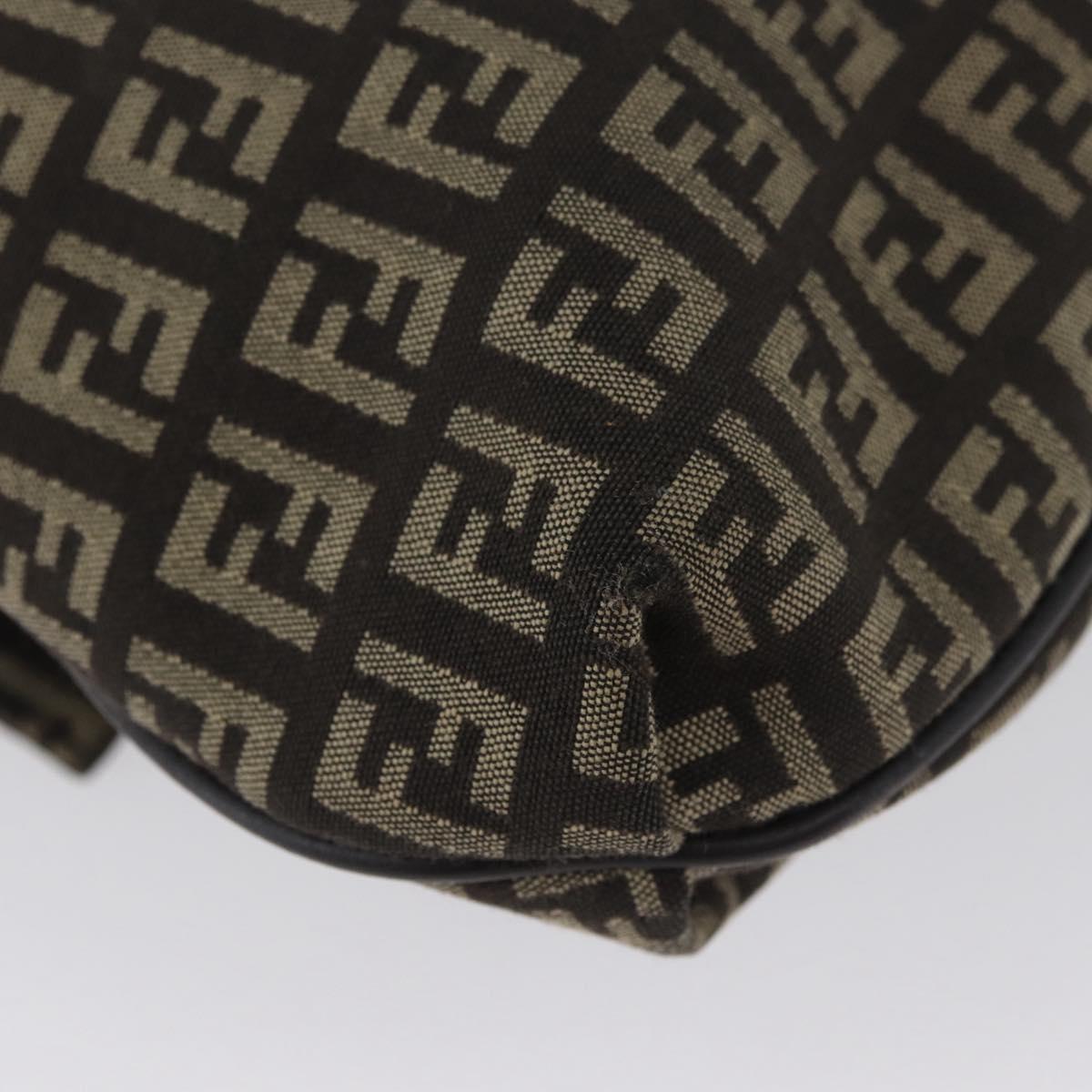 FENDI Zucchino Canvas Shoulder Bag Brown Silver Auth ka3374