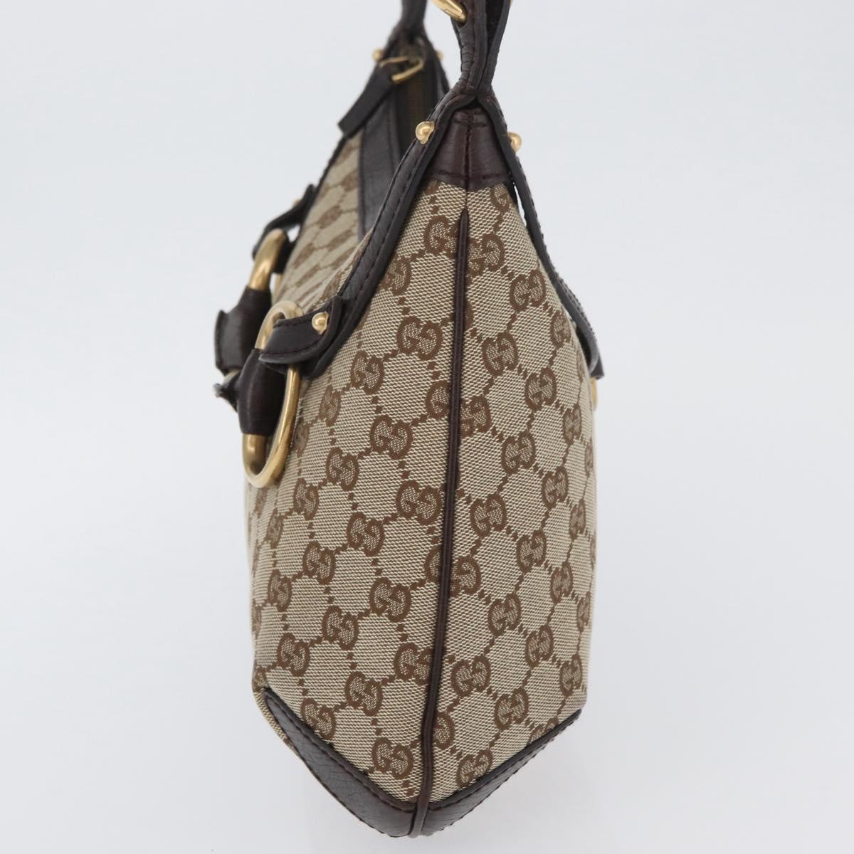 GUCCI GG Canvas Horsebit Shoulder Bag Beige Gold 114890 Auth ka3375SAV