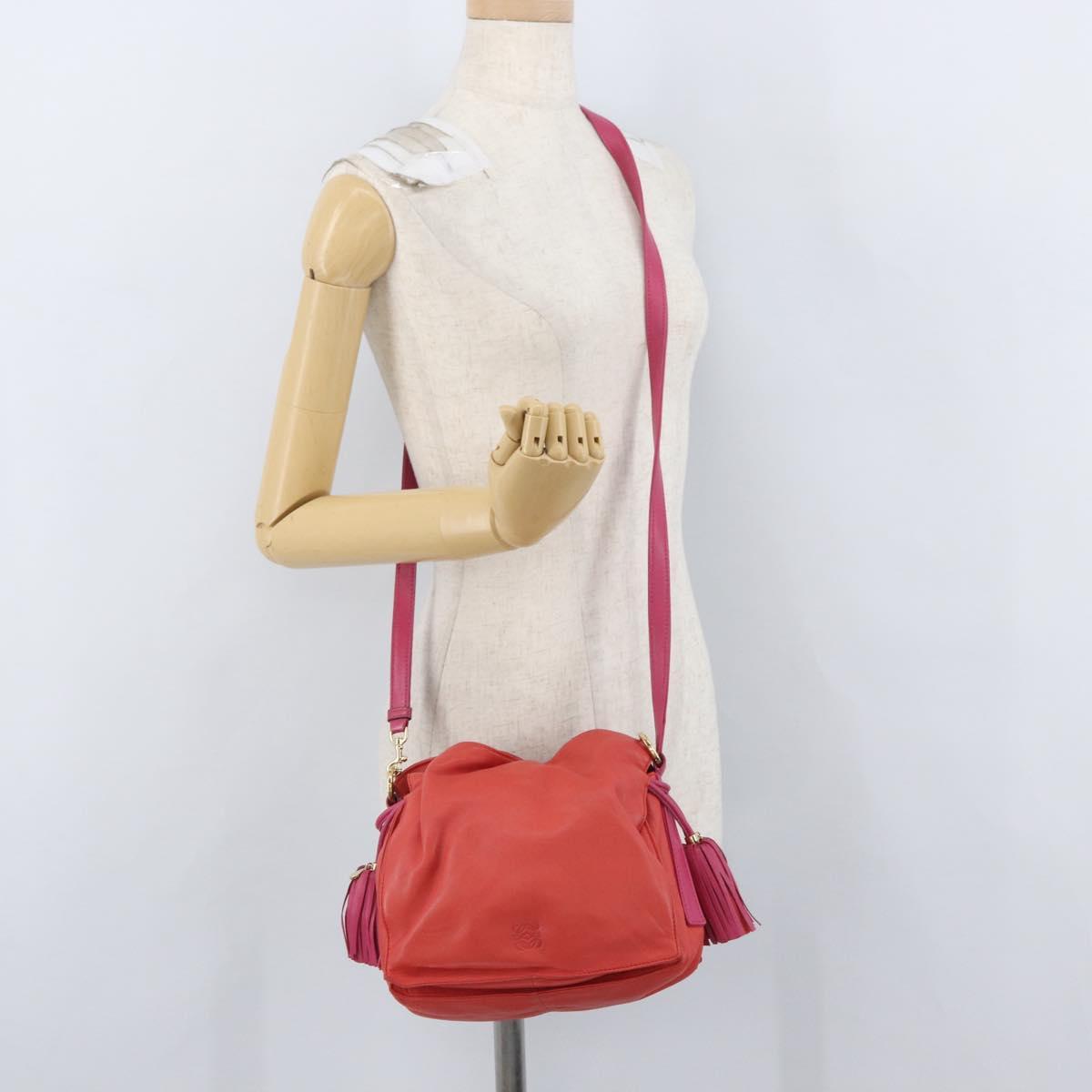 LOEWE Anagram Purse Shoulder Bag Leather Orange Gold Auth ka3378A