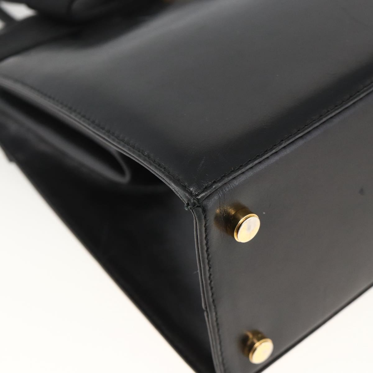 Salvatore Ferragamo Vala Ribbon Hand Bag Leather 2way Black Gold Auth ka3380
