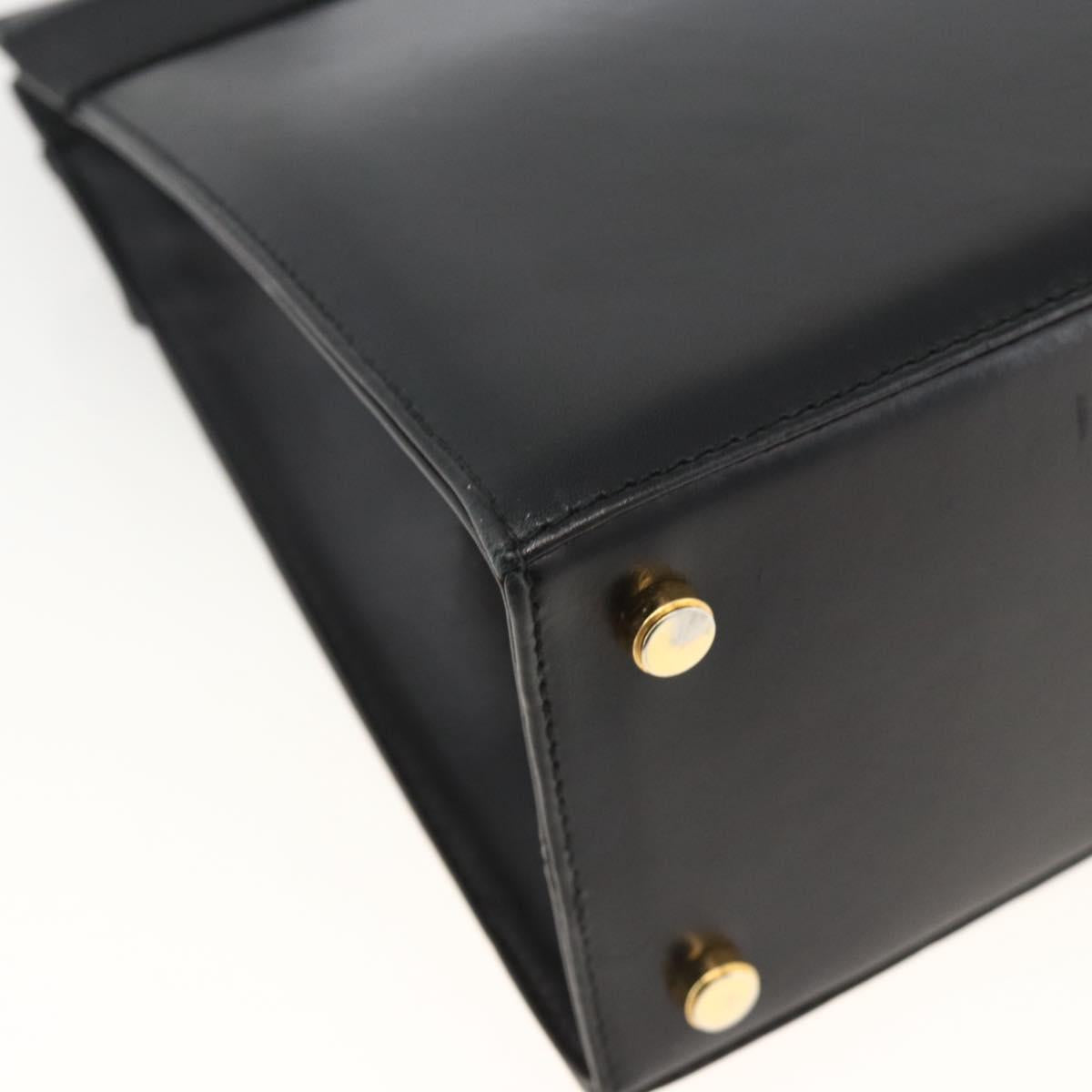 Salvatore Ferragamo Vala Ribbon Hand Bag Leather 2way Black Gold Auth ka3380