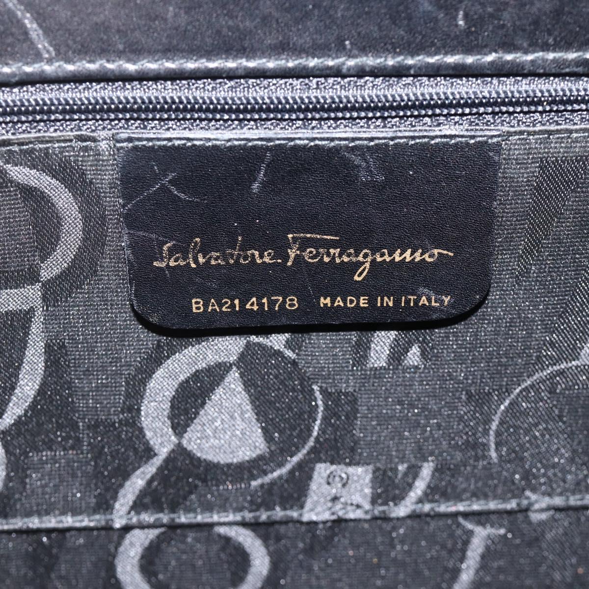 Salvatore Ferragamo Vala Ribbon Hand Bag Leather 2way Black Gold Auth ka3380