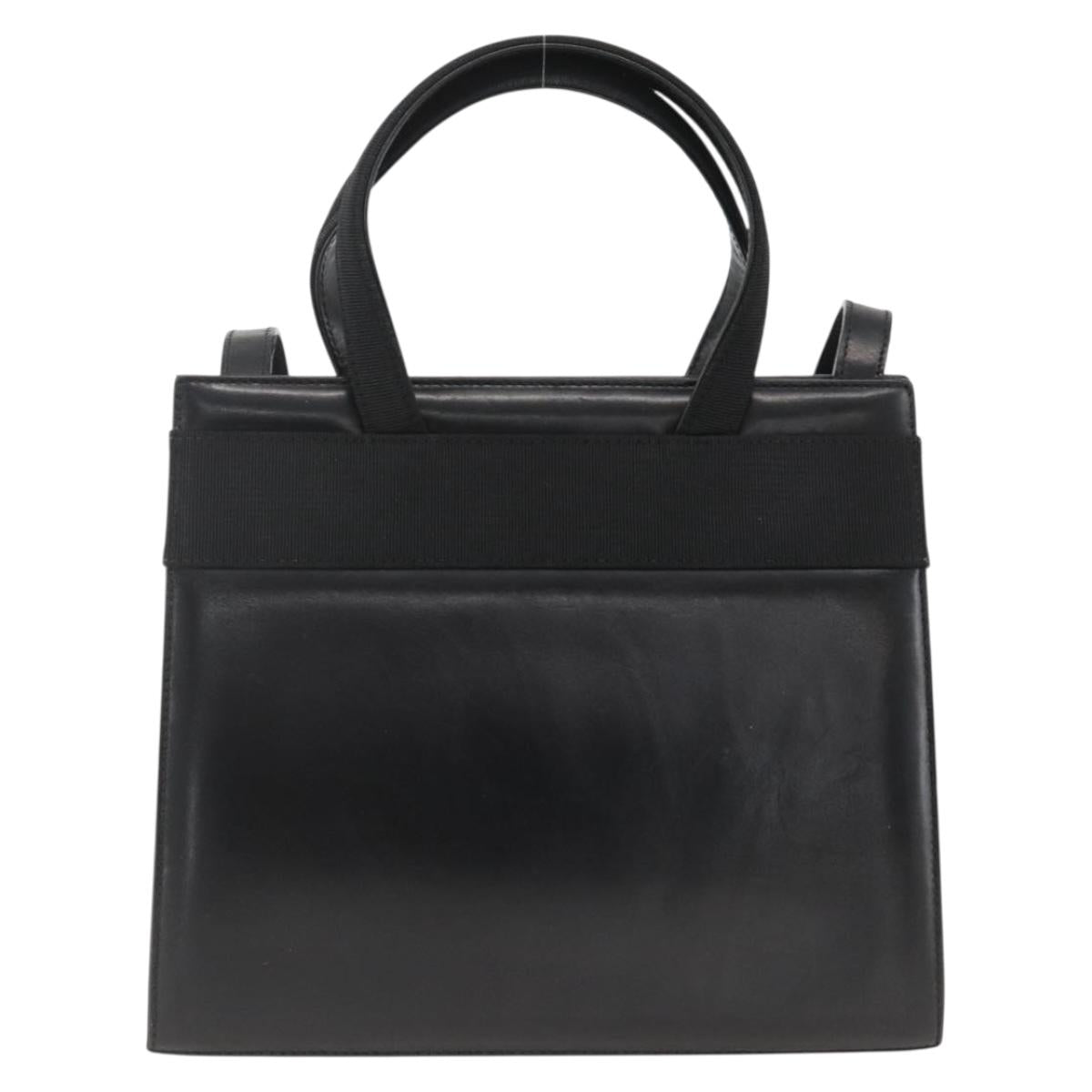Salvatore Ferragamo Vala Ribbon Hand Bag Leather 2way Black Gold Auth ka3380