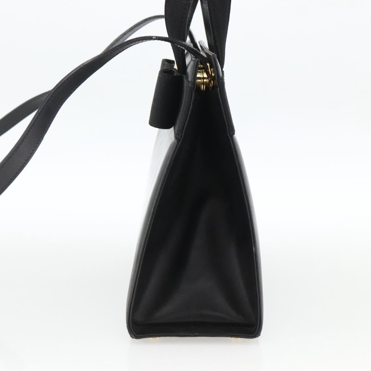 Salvatore Ferragamo Vala Ribbon Hand Bag Leather 2way Black Gold Auth ka3380