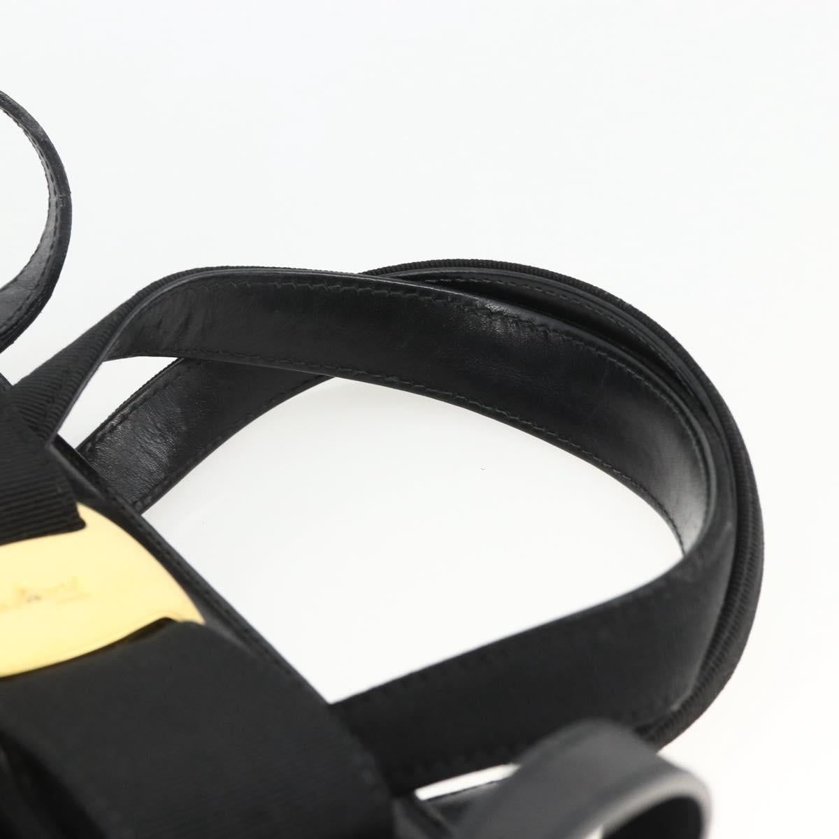 Salvatore Ferragamo Vala Ribbon Hand Bag Leather 2way Black Gold Auth ka3380
