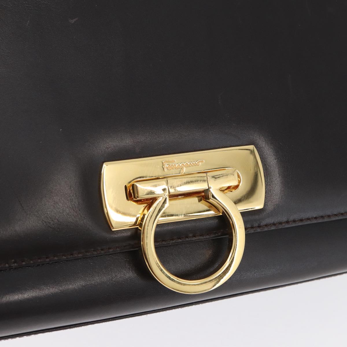 Salvatore Ferragamo Gancini Shoulder Bag Leather Brown Gold Auth ka3381