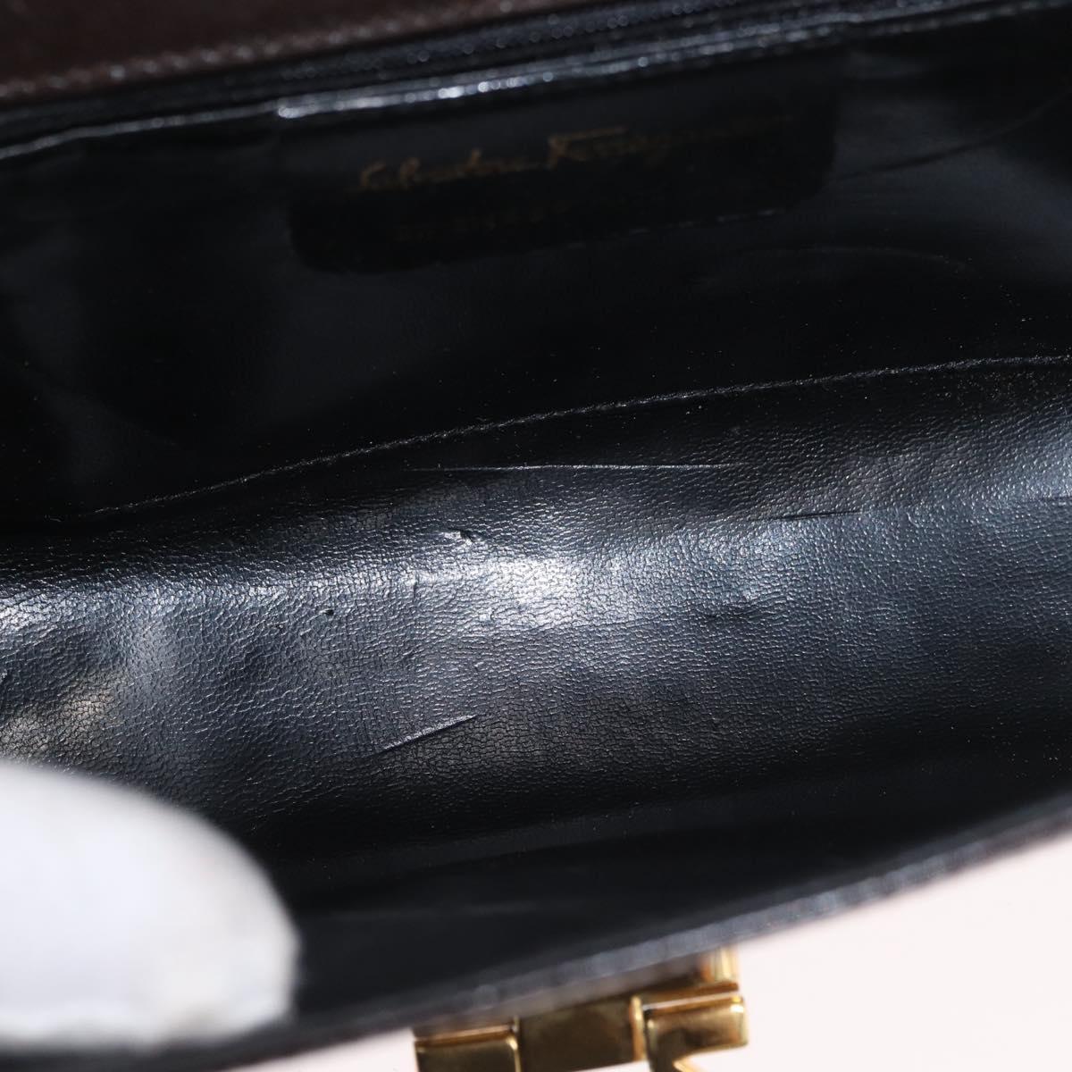 Salvatore Ferragamo Gancini Shoulder Bag Leather Brown Gold Auth ka3381