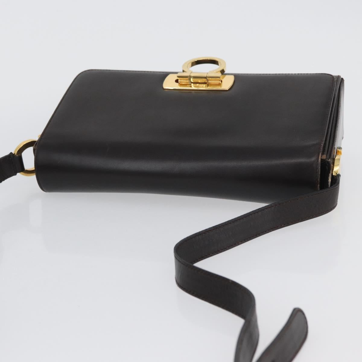 Salvatore Ferragamo Gancini Shoulder Bag Leather Brown Gold Auth ka3381