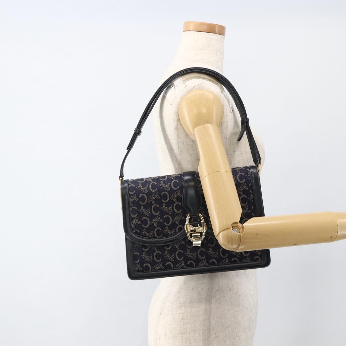 CELINE C Sulky Shoulder Bag Canvas Navy Gold Auth ka3383
