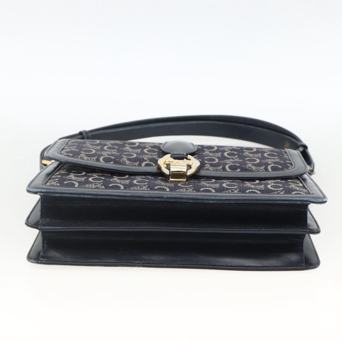 CELINE C Sulky Shoulder Bag Canvas Navy Gold Auth ka3383