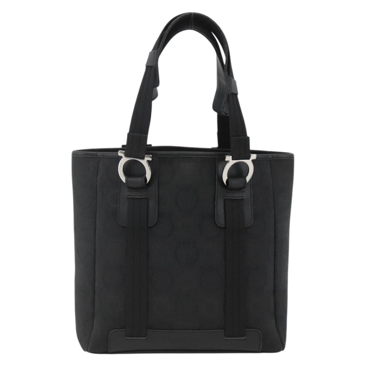Salvatore Ferragamo Gancini Tote Bag Canvas Black Silver Auth ka3385