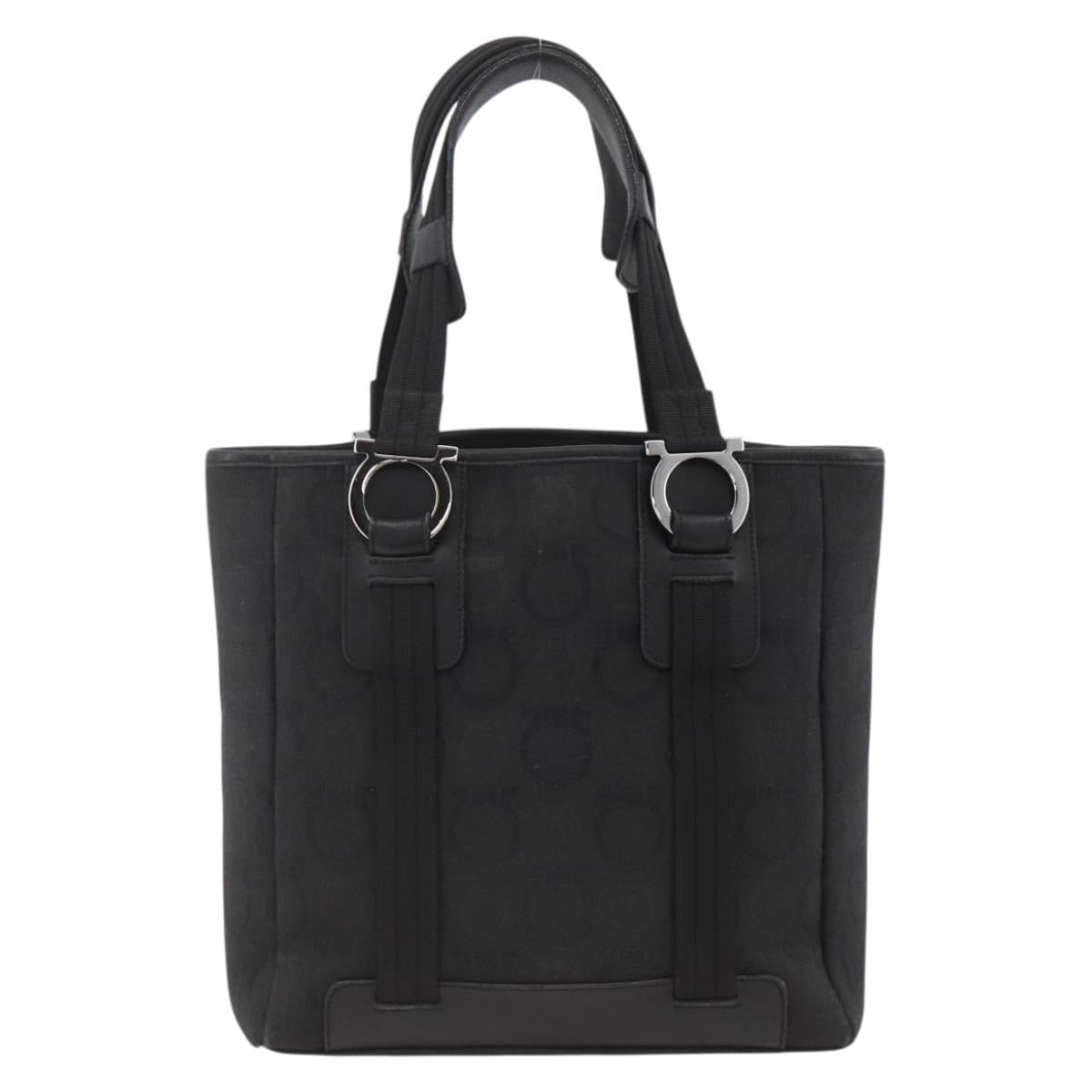 Salvatore Ferragamo Gancini Tote Bag Canvas Black Silver Auth ka3385