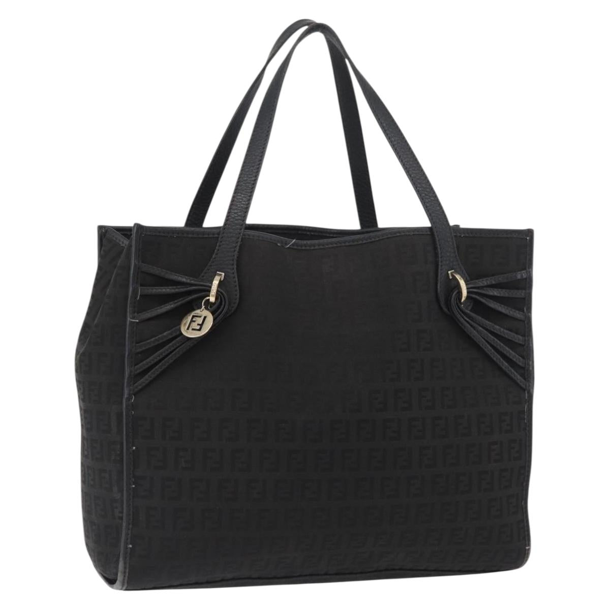 FENDI Zucchino Canvas Tote Bag Black Gold Auth ka3387
