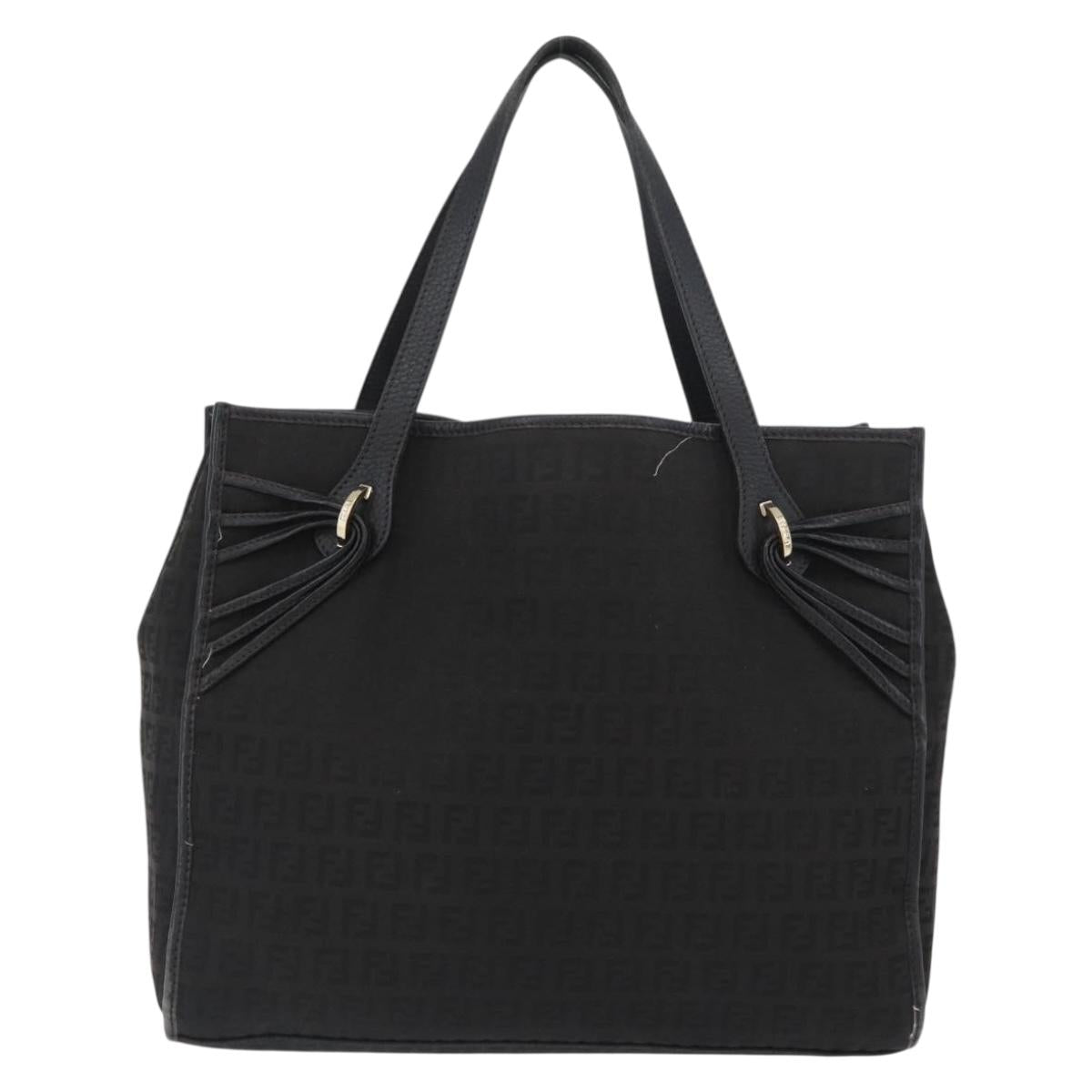 FENDI Zucchino Canvas Tote Bag Black Gold Auth ka3387