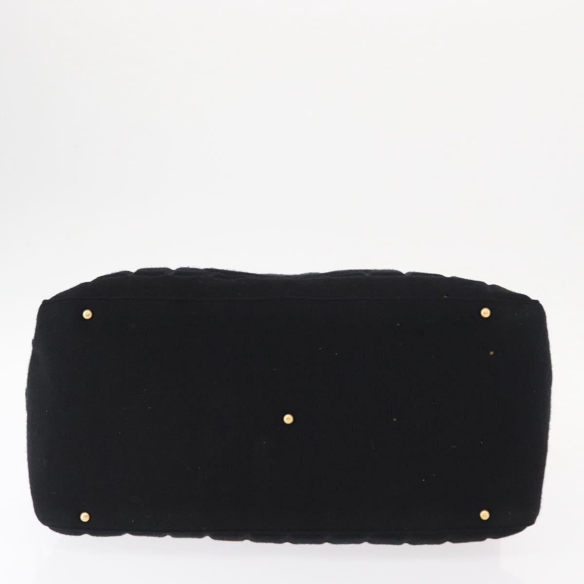 CHANEL Choco Bar Hand Bag cotton Black Gold CC Auth ka339