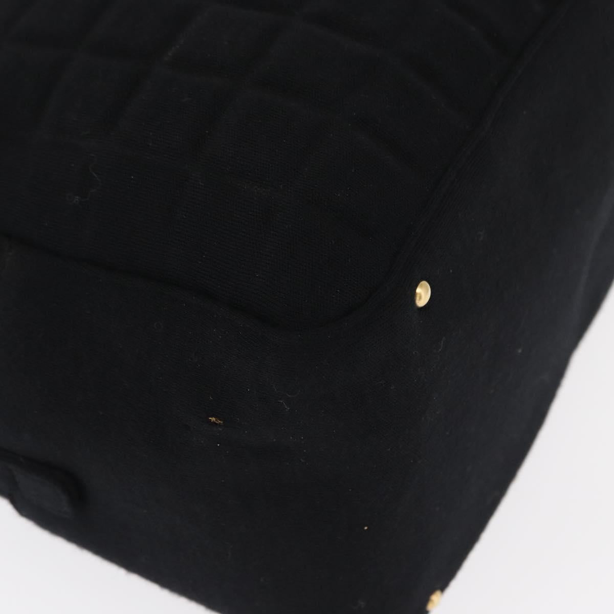 CHANEL Choco Bar Hand Bag cotton Black Gold CC Auth ka339