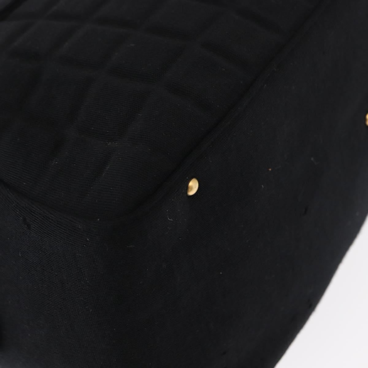CHANEL Choco Bar Hand Bag cotton Black Gold CC Auth ka339