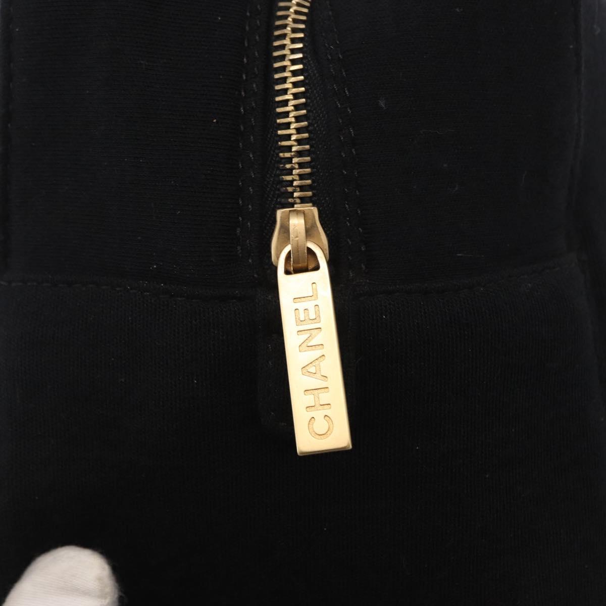 CHANEL Choco Bar Hand Bag cotton Black Gold CC Auth ka339