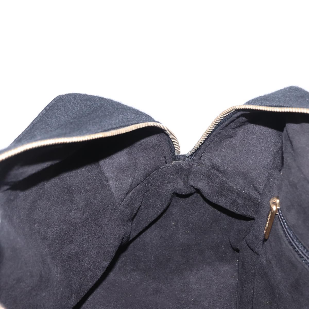 CHANEL Choco Bar Hand Bag cotton Black Gold CC Auth ka339