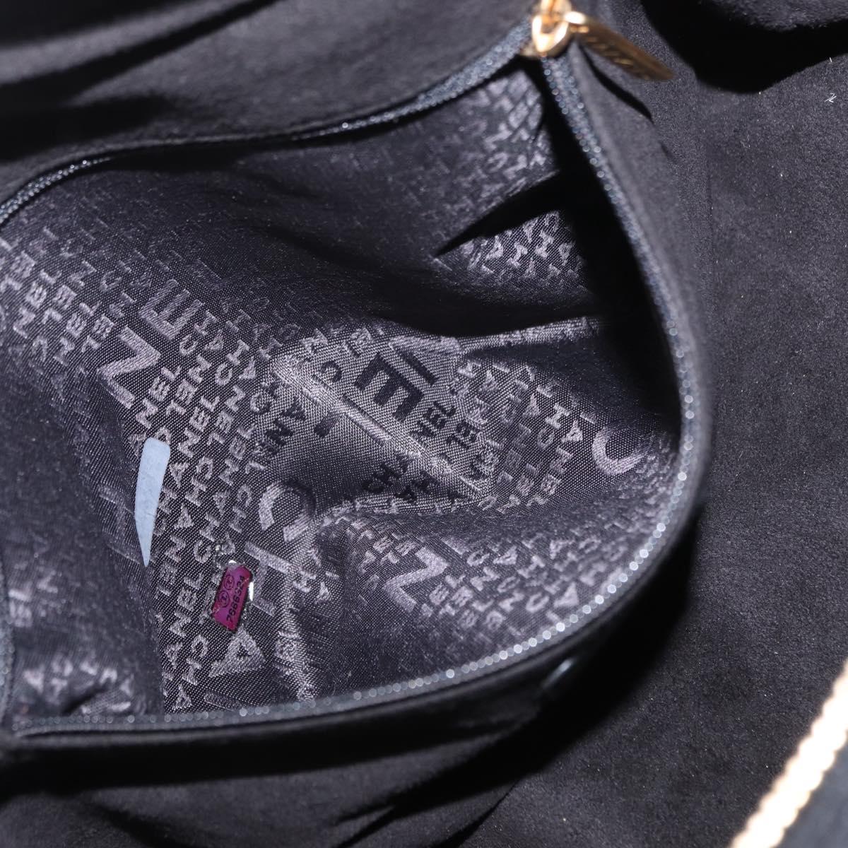 CHANEL Choco Bar Hand Bag cotton Black Gold CC Auth ka339