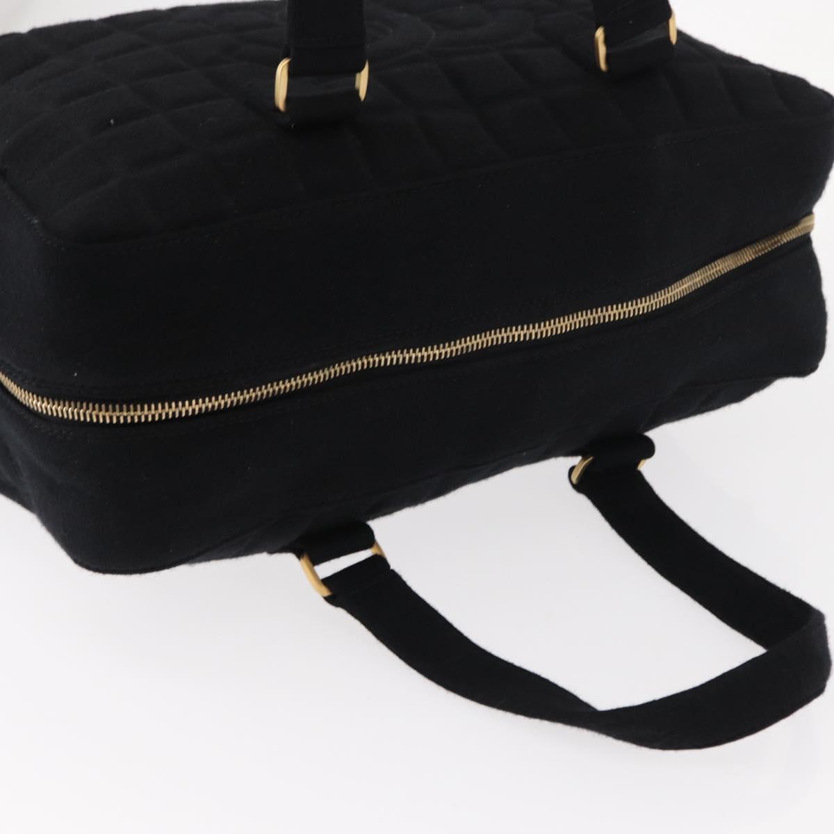 CHANEL Choco Bar Hand Bag cotton Black Gold CC Auth ka339