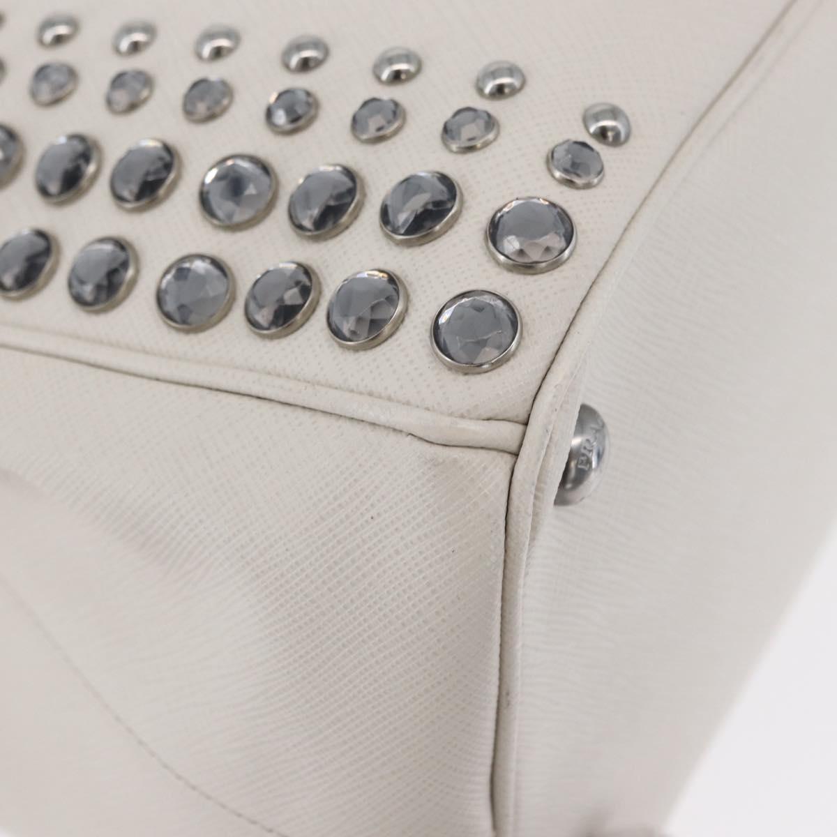 PRADA Hand Bag Safiano leather 2way White Silver Auth ka3399V