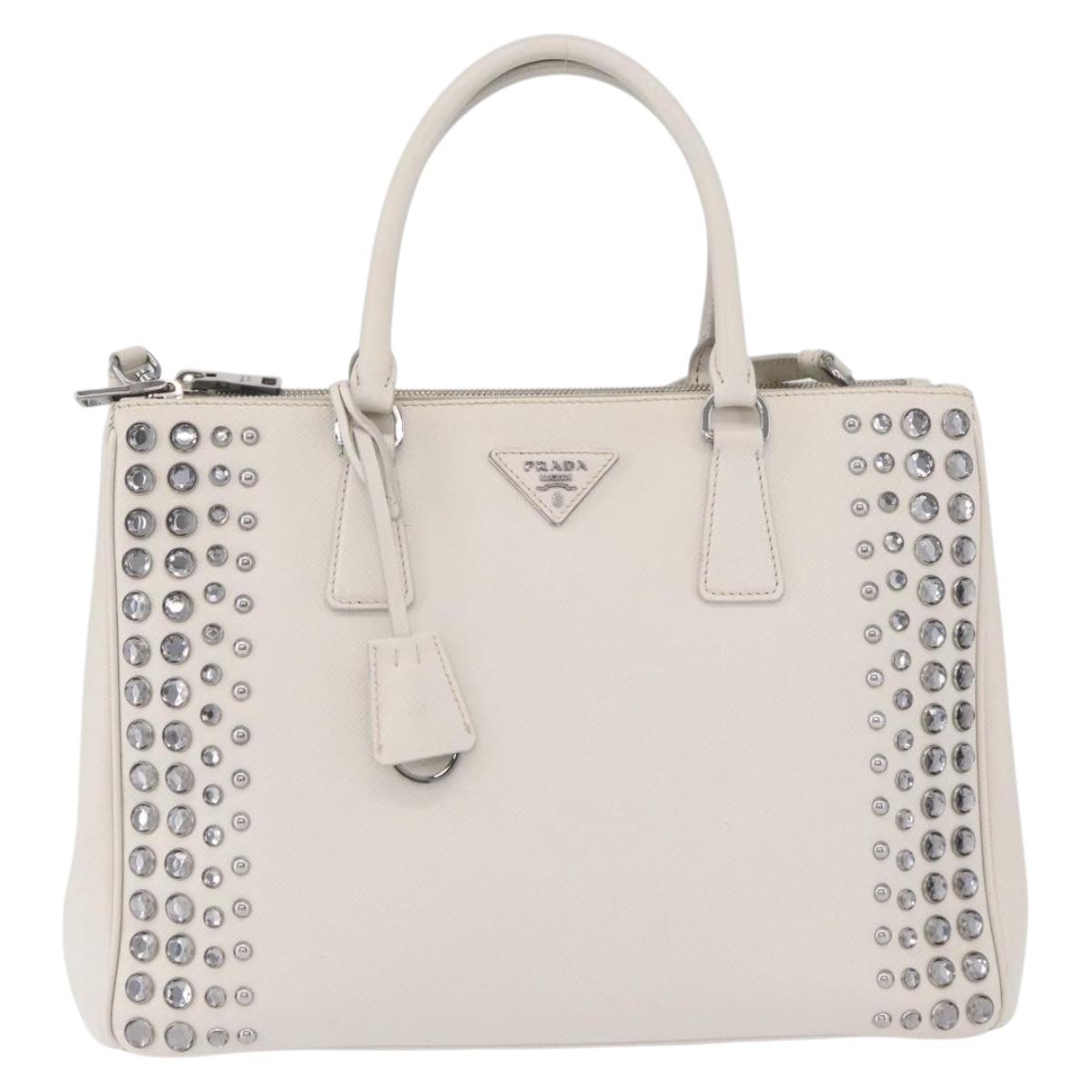 PRADA Hand Bag Safiano leather 2way White Silver Auth ka3399V