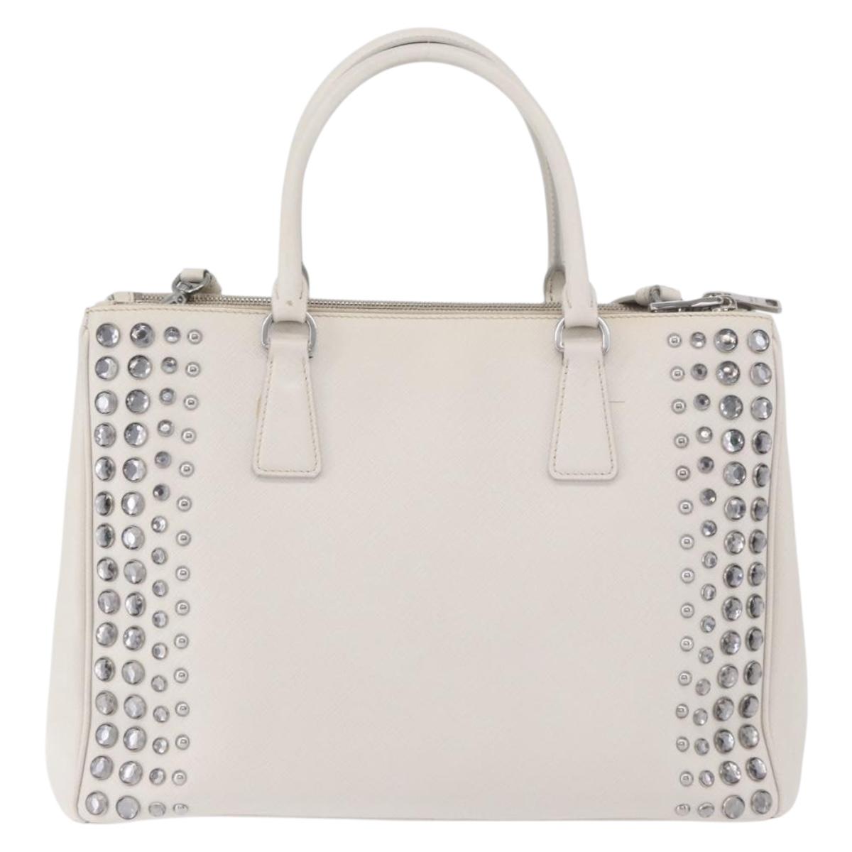 PRADA Hand Bag Safiano leather 2way White Silver Auth ka3399V