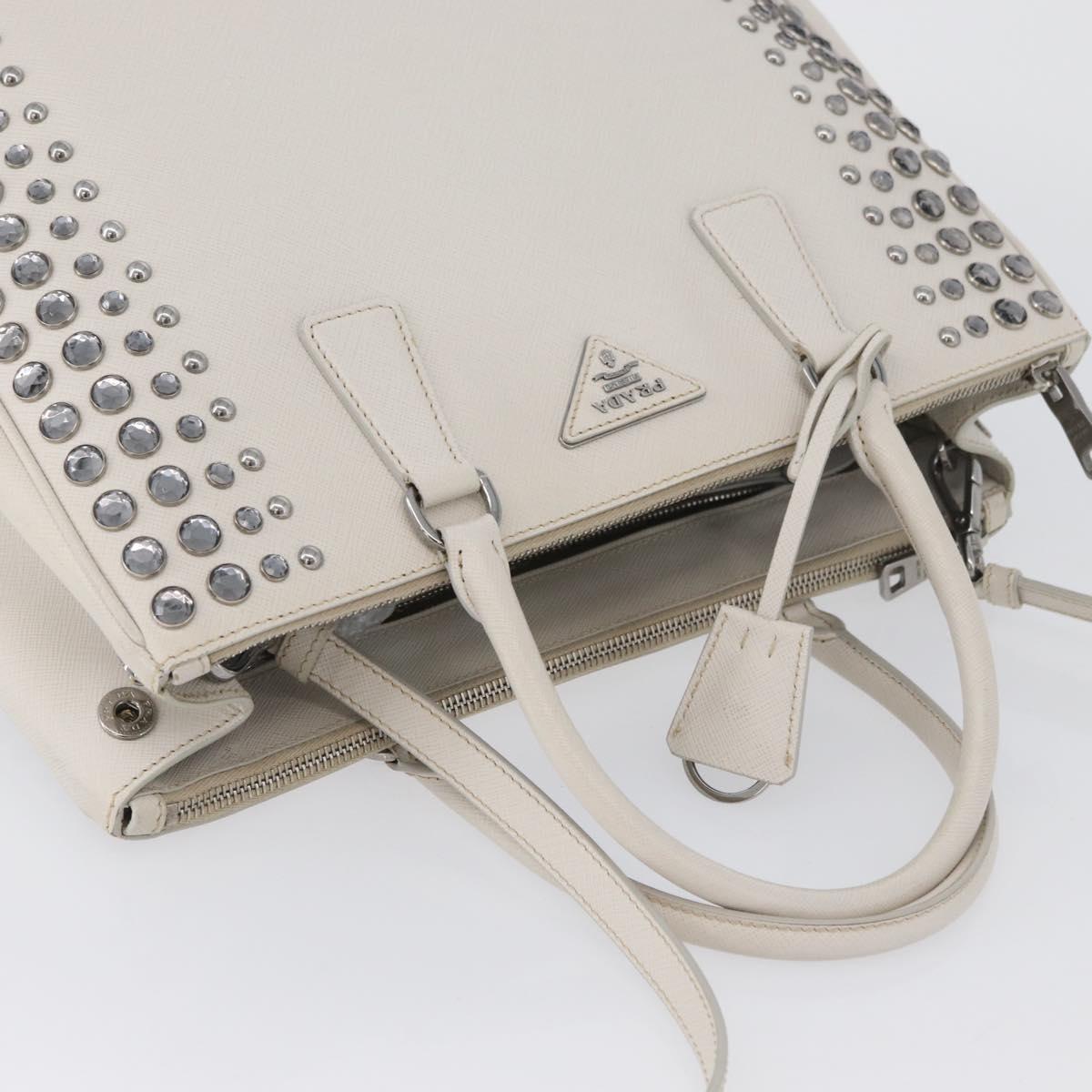 PRADA Hand Bag Safiano leather 2way White Silver Auth ka3399V