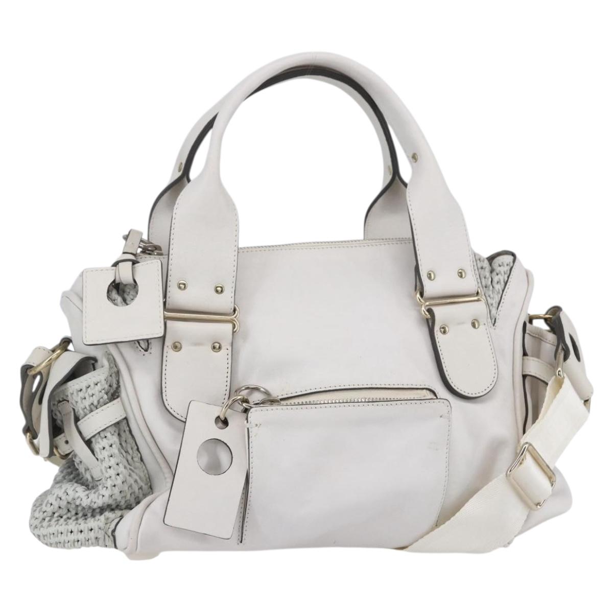 Chloe Shoulder Bag Leather 2way White Silver Auth ka340