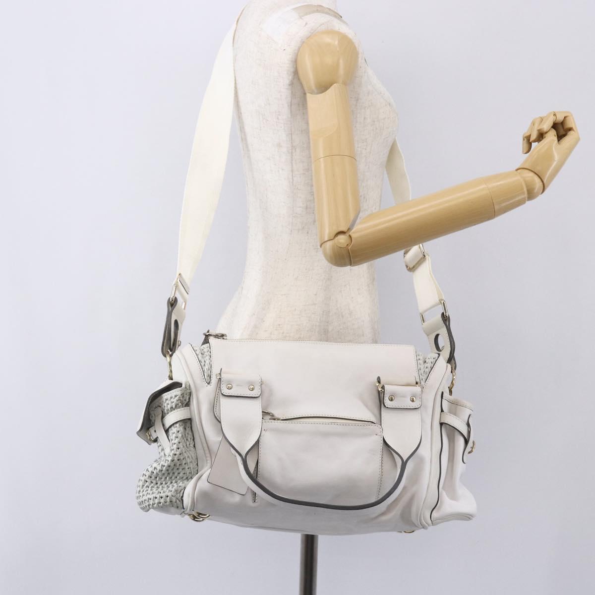 Chloe Shoulder Bag Leather 2way White Silver Auth ka340
