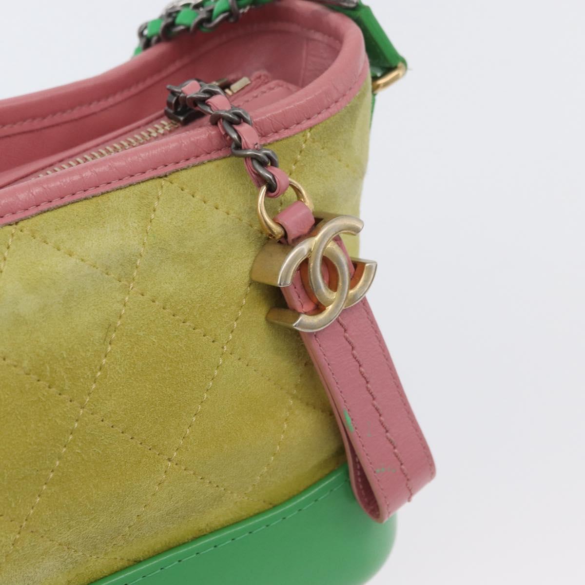 CHANEL Chain Gabriel Dohobo Shoulder Bag Suede Green Gold CC Auth ka3407A