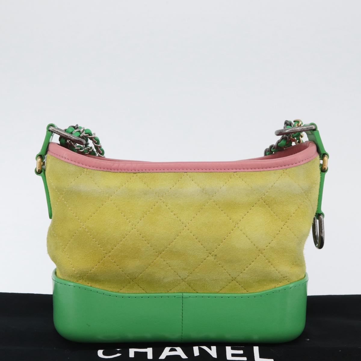CHANEL Chain Gabriel Dohobo Shoulder Bag Suede Green Gold CC Auth ka3407A