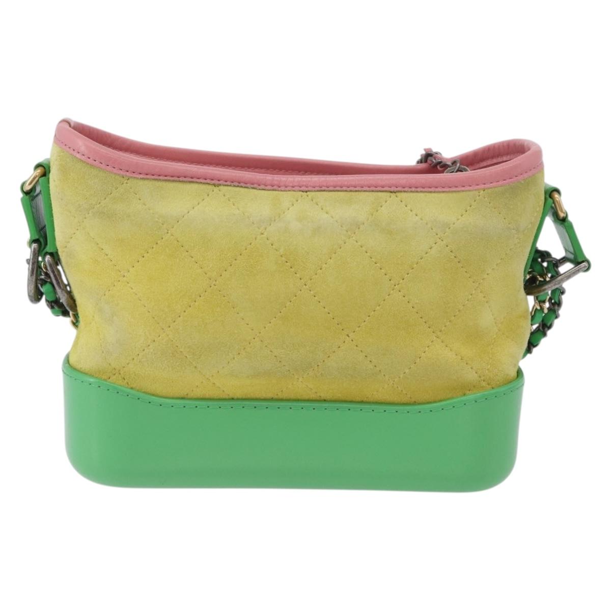 CHANEL Chain Gabriel Dohobo Shoulder Bag Suede Green Gold CC Auth ka3407A