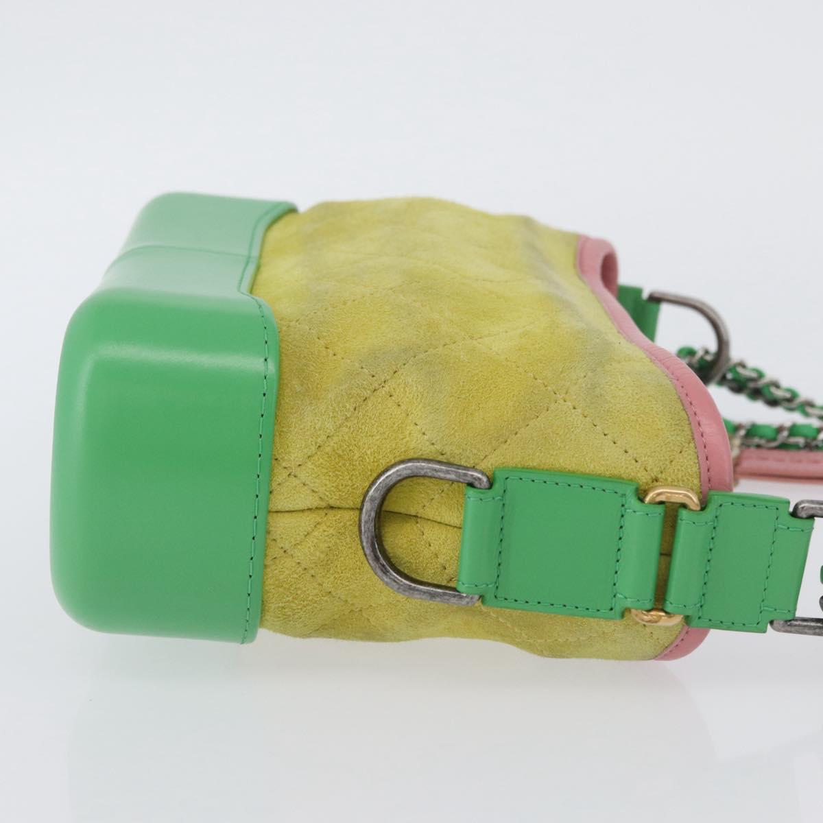 CHANEL Chain Gabriel Dohobo Shoulder Bag Suede Green Gold CC Auth ka3407A