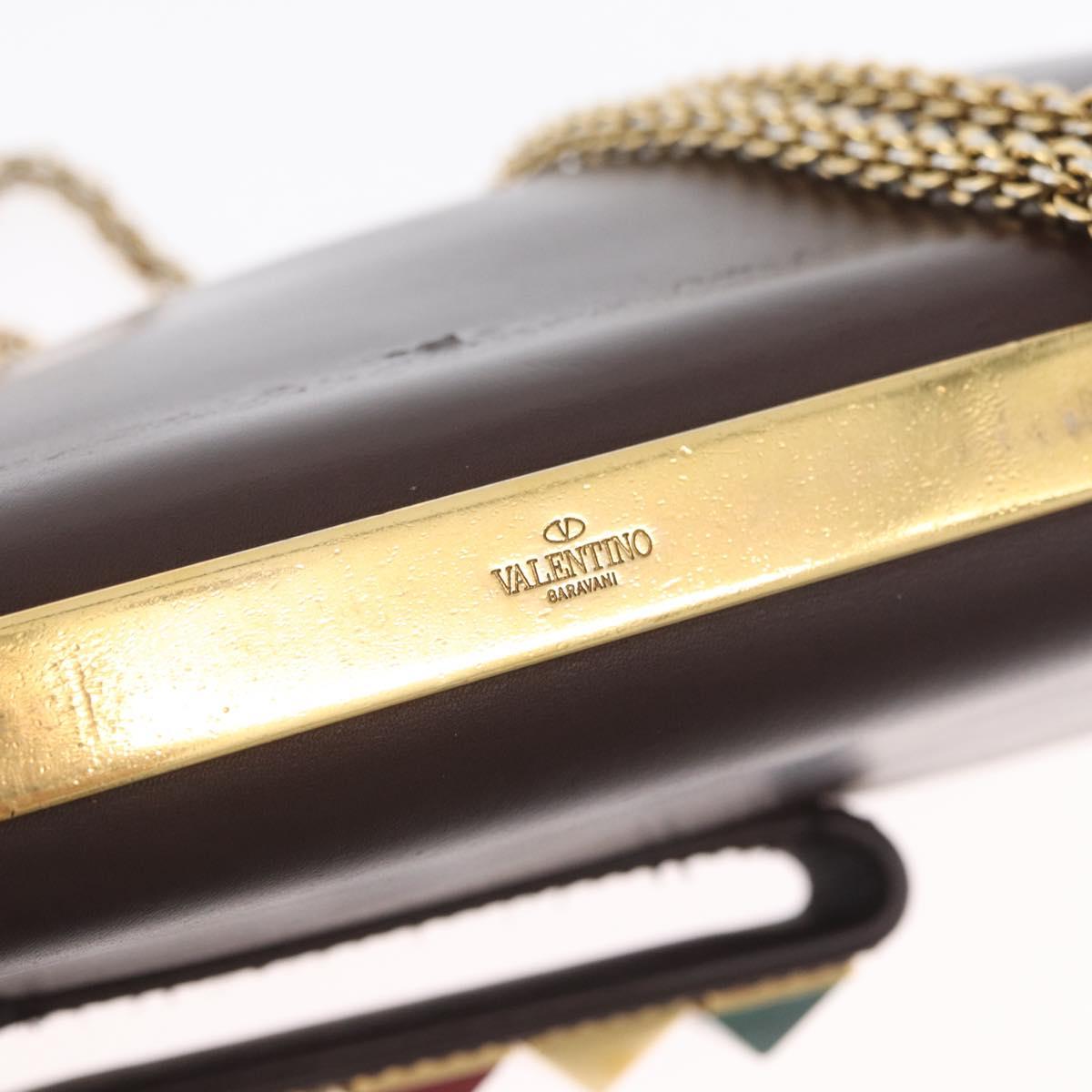 VALENTINO Chain Shoulder Bag Leather Brown Gold Auth ka3408A