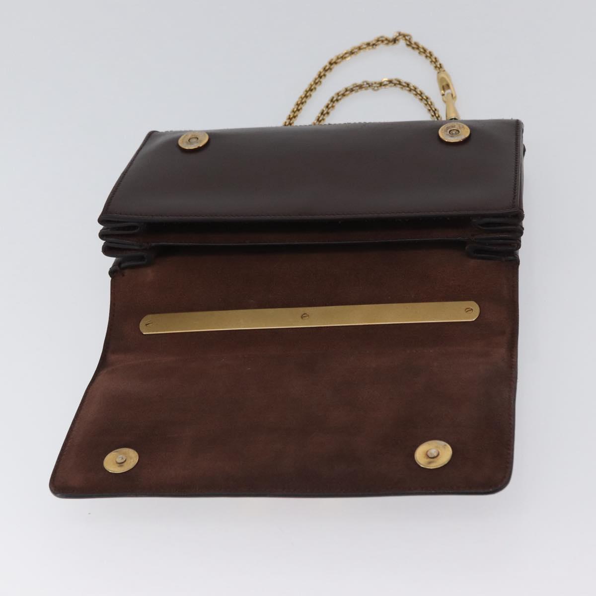 VALENTINO Chain Shoulder Bag Leather Brown Gold Auth ka3408A